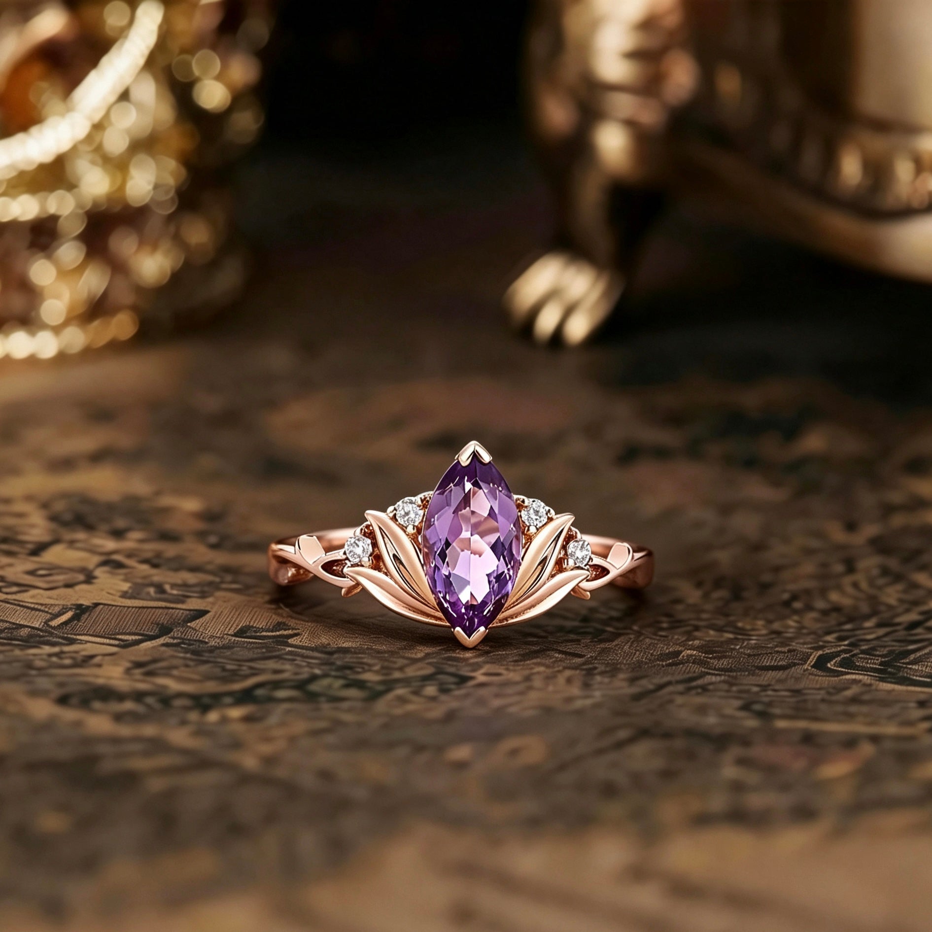 Floral Inspired | Water Lily Design Amethyst Engagement Ring