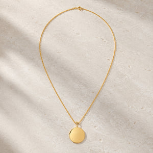 Gold vermeil round engravable pendant necklace on pale stone