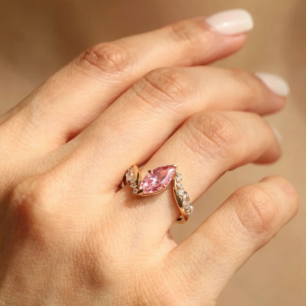 Aurora’s Bypass | 3CT Marquise Cut Pink Sapphire Engagement Ring