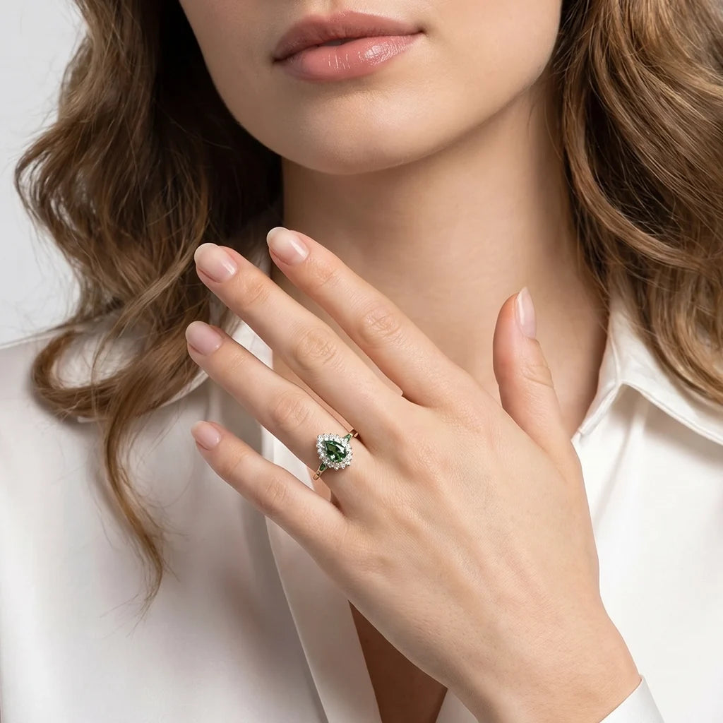 Stella's Mint | Classic Pear Cut Green Diamond Engagement Ring
