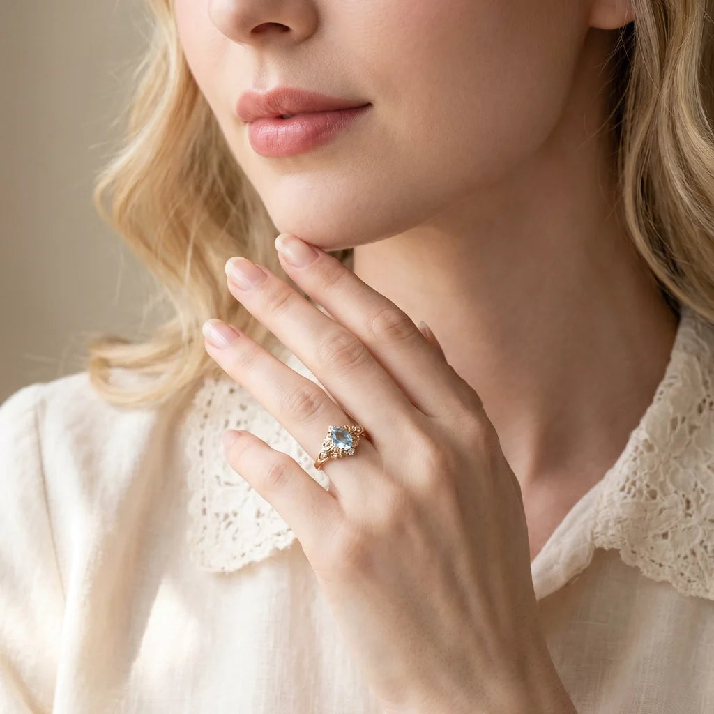 Marina’s Keepsake | Oval Cut Aquamarine Vintage Engagement Ring