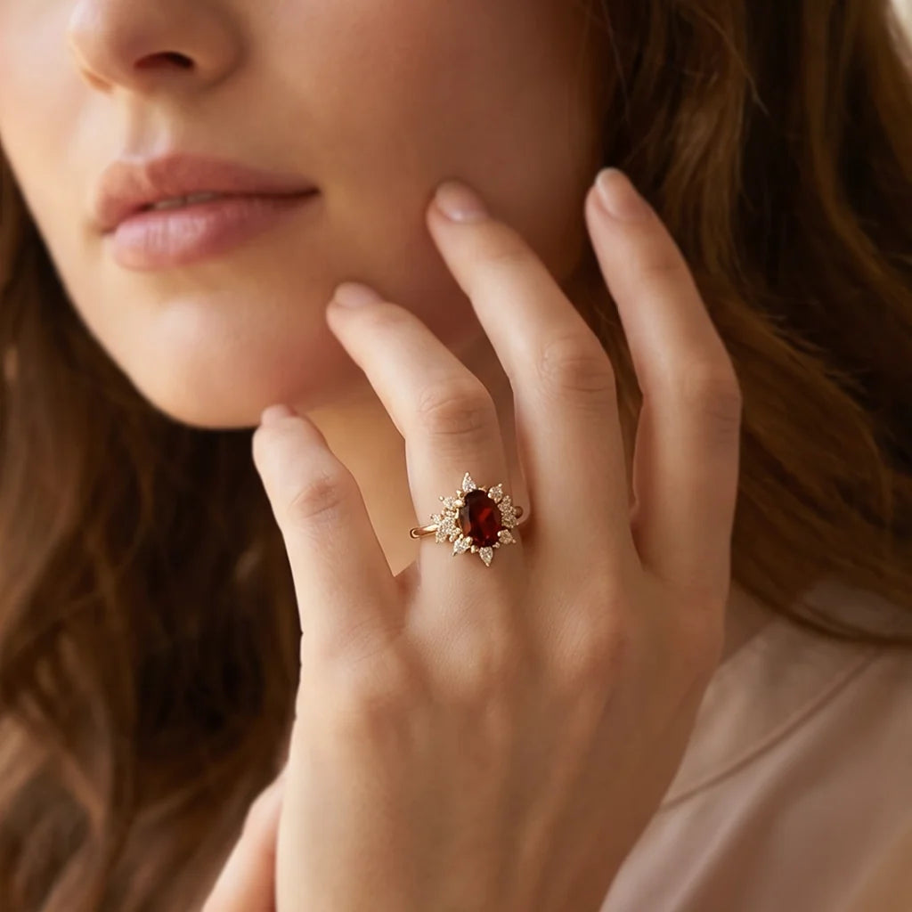 Scarlett's Crimson | Oval Garnet Engagement Ring