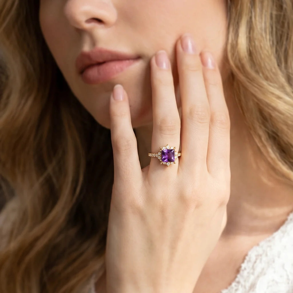 Aurora’s Promise | Princess Cut Purple Sapphire Solitaire Engagement Ring