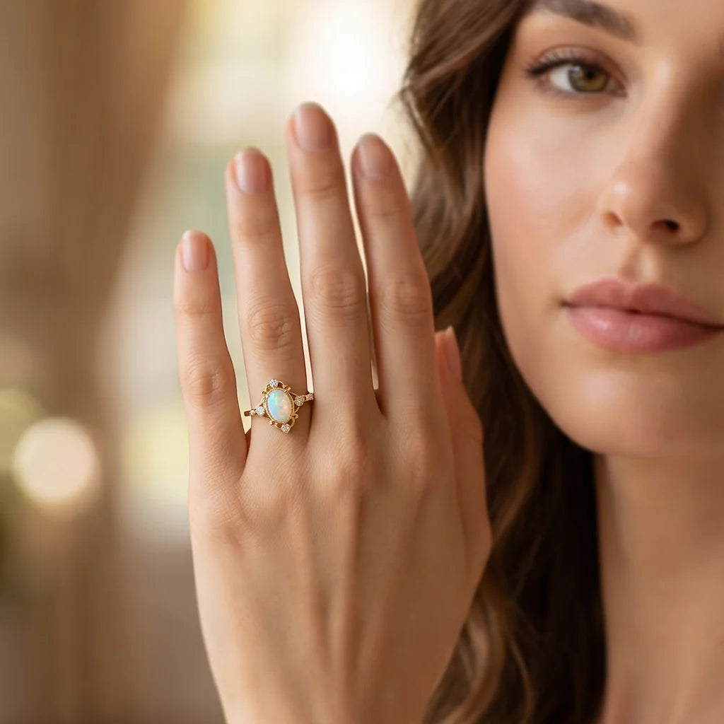 Aurora’s Mirage | Vintage Oval Opal Engagement Ring