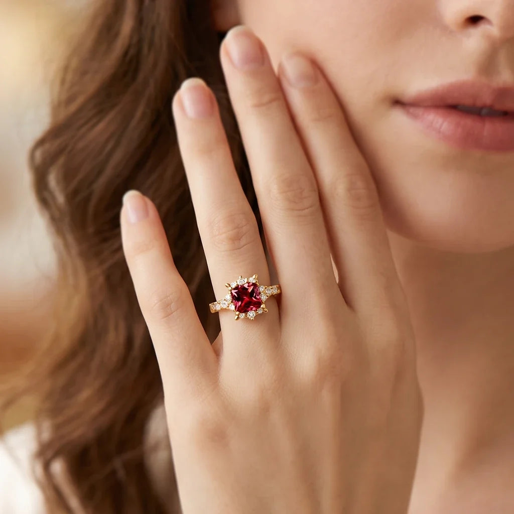 Aurora‘s Cardinal | Princess Cut Ruby Solitaire Engagement Ring