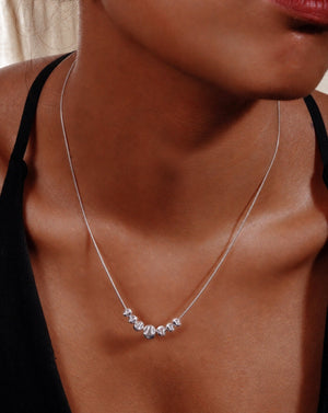 Silver Chatoyancy Ball Bead Charm Necklace worn image