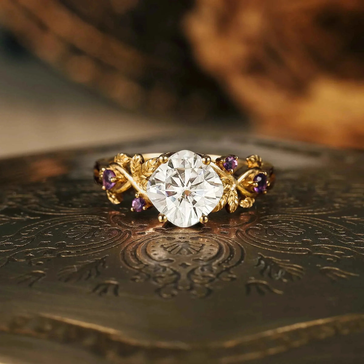 Trifolium Pratense Inspired Moissanite Engagement Ring