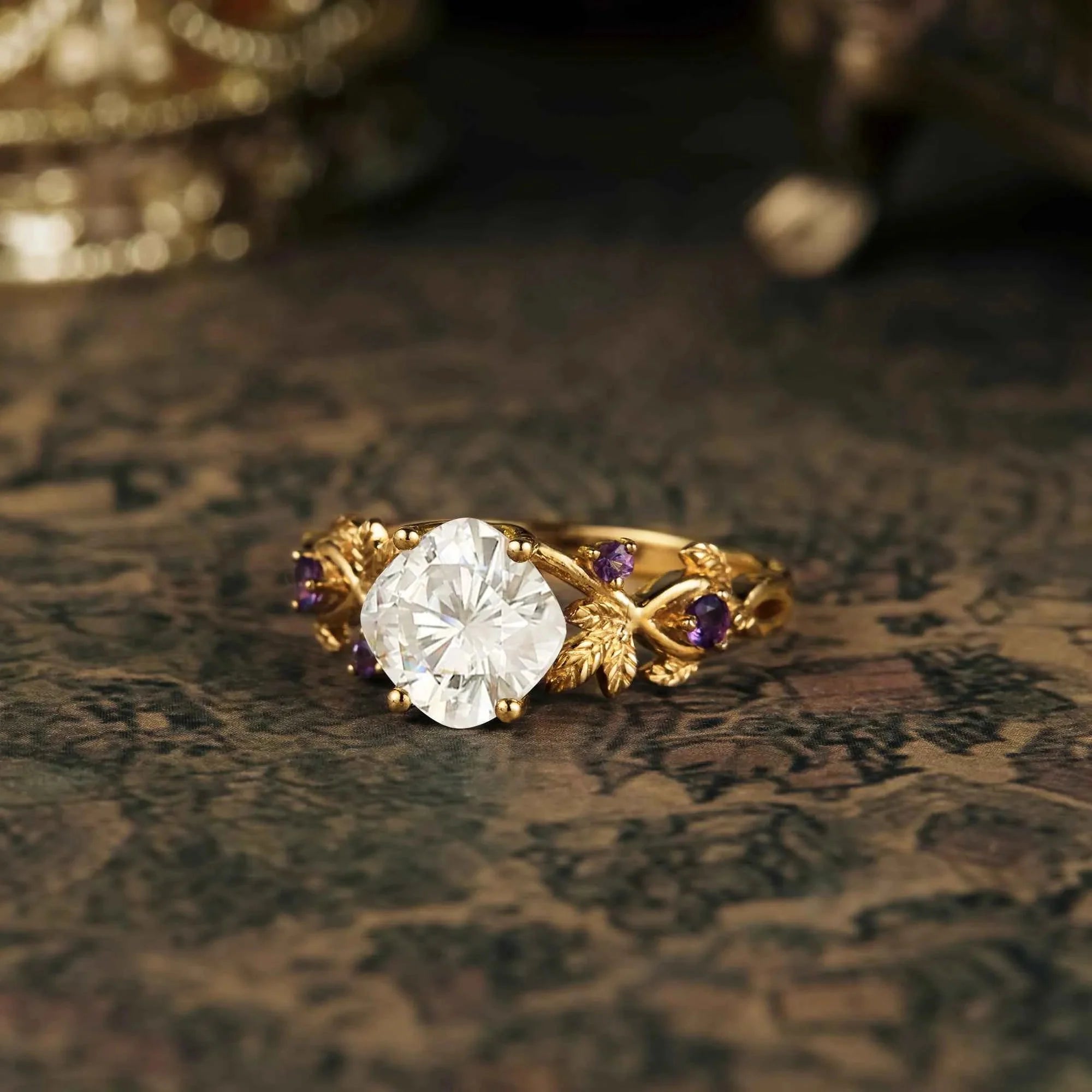 Trifolium Pratense Inspired Moissanite Engagement Ring - Nartya