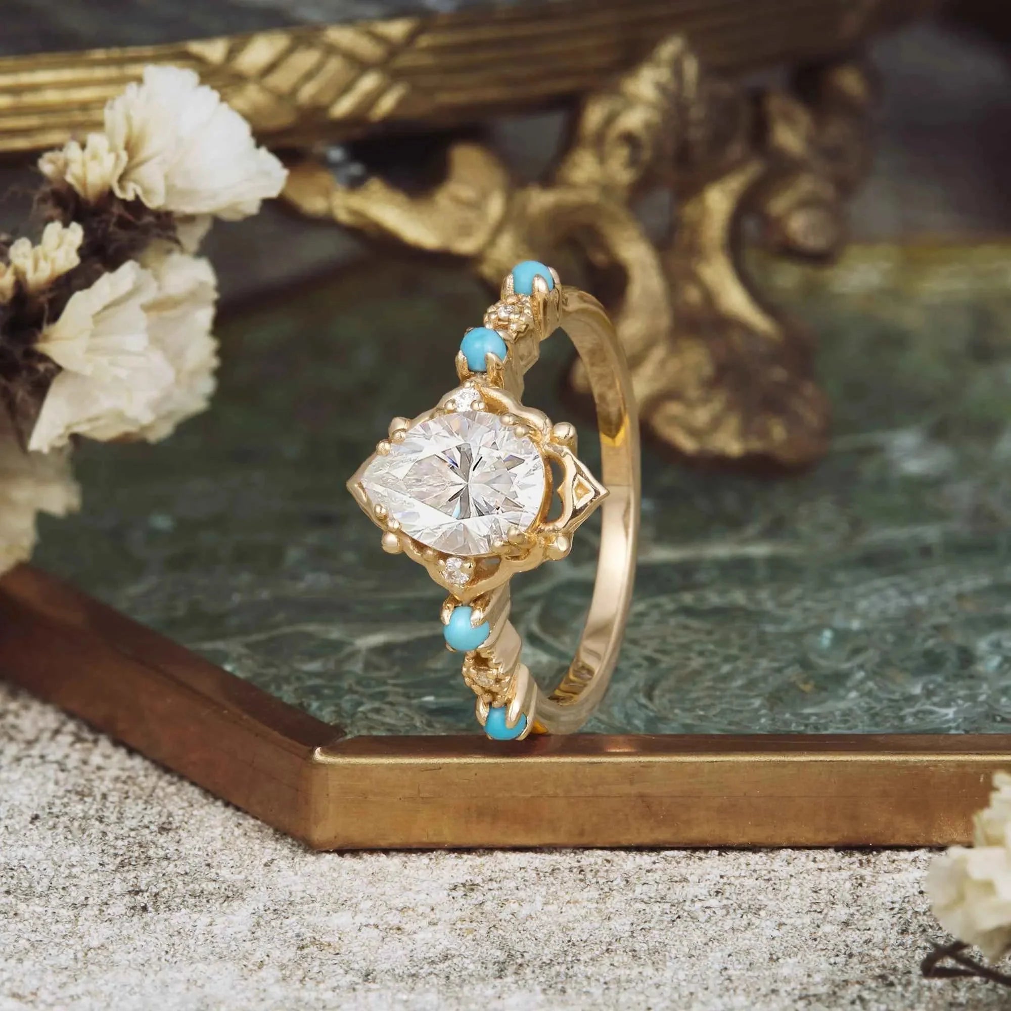 Turquoise Accented Moissanite Ring-Boho Dreams - Nartya