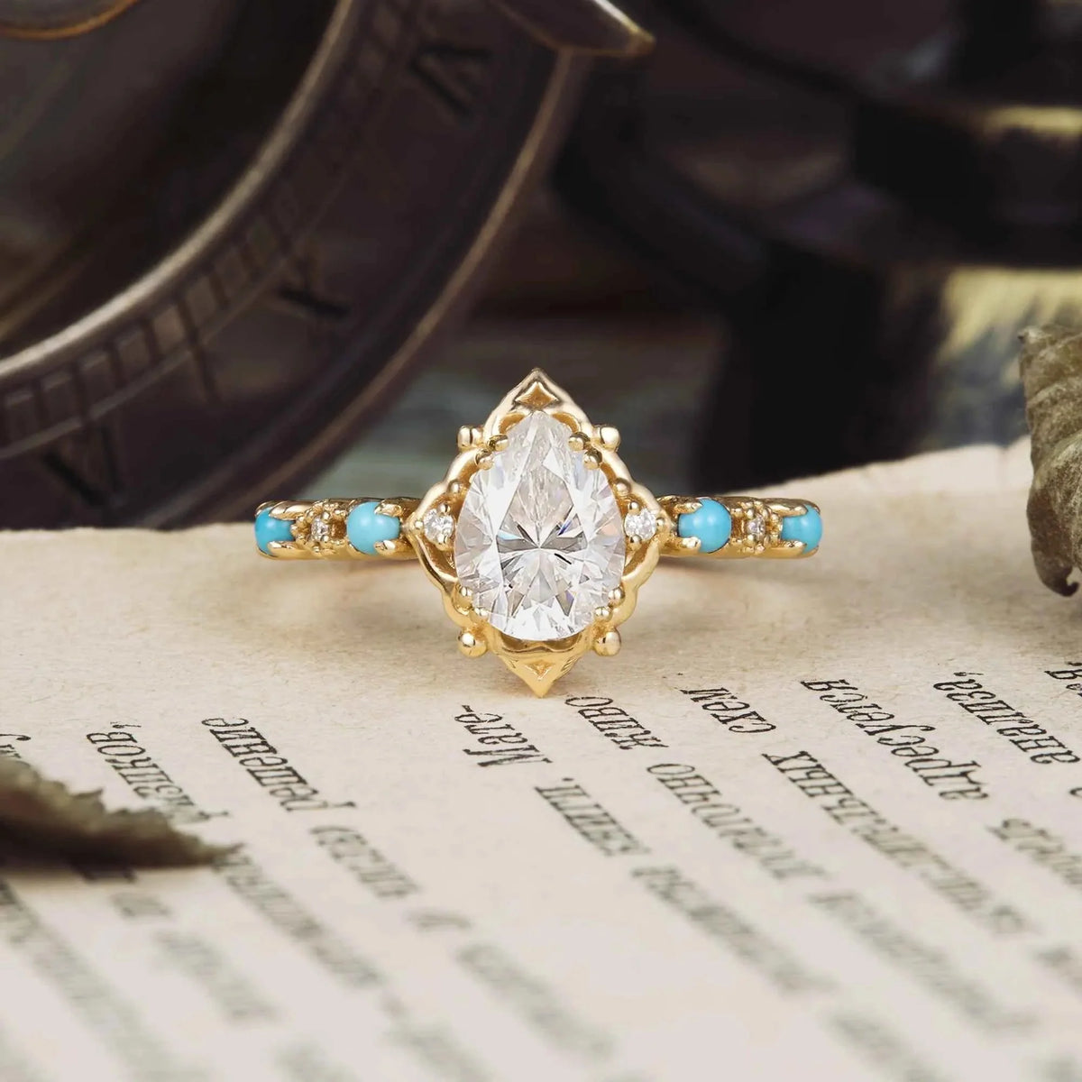 Turquoise Accented Moissanite Ring-Boho Dreams