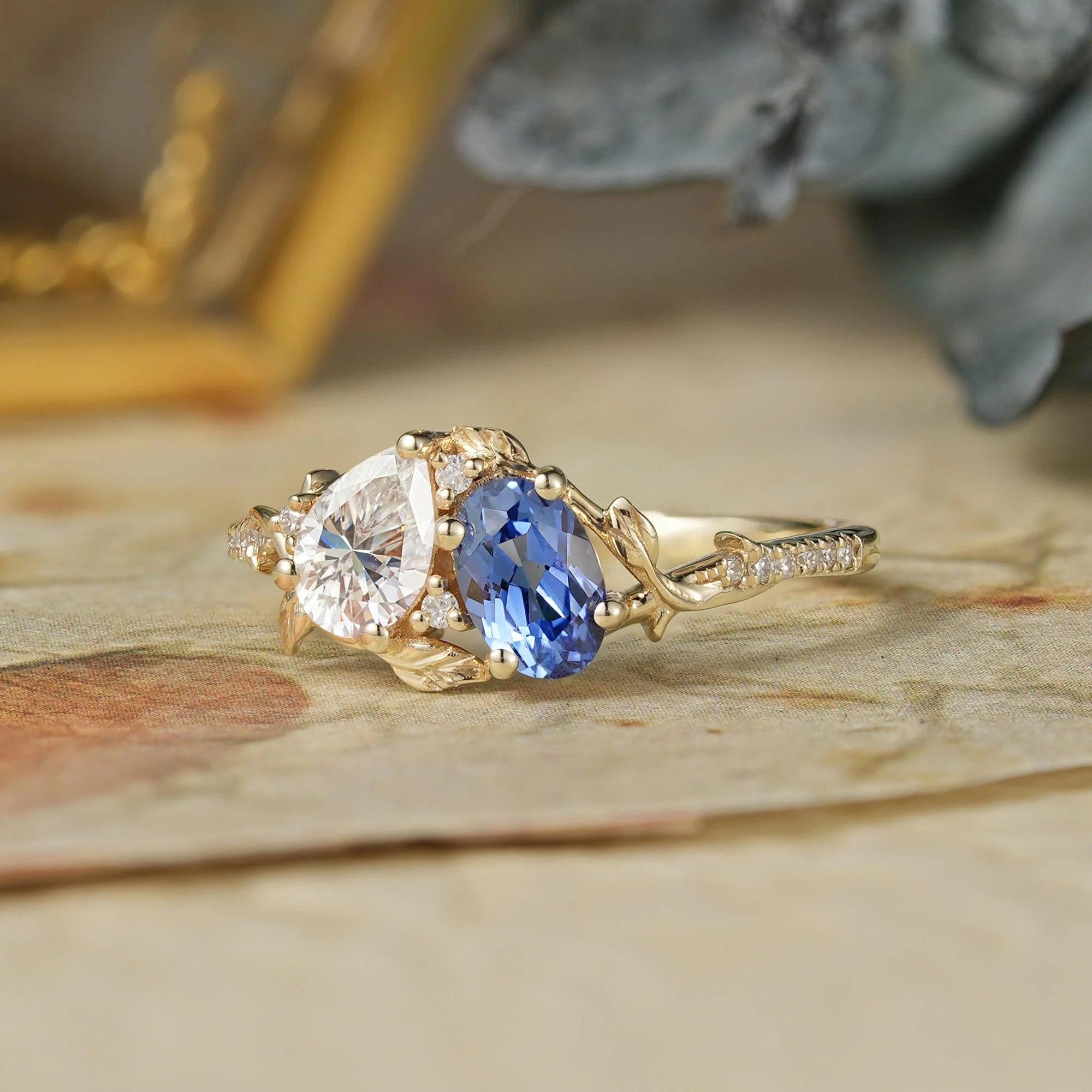 Two - Stone Moissanite and Sapphire Engagement Ring-Carys