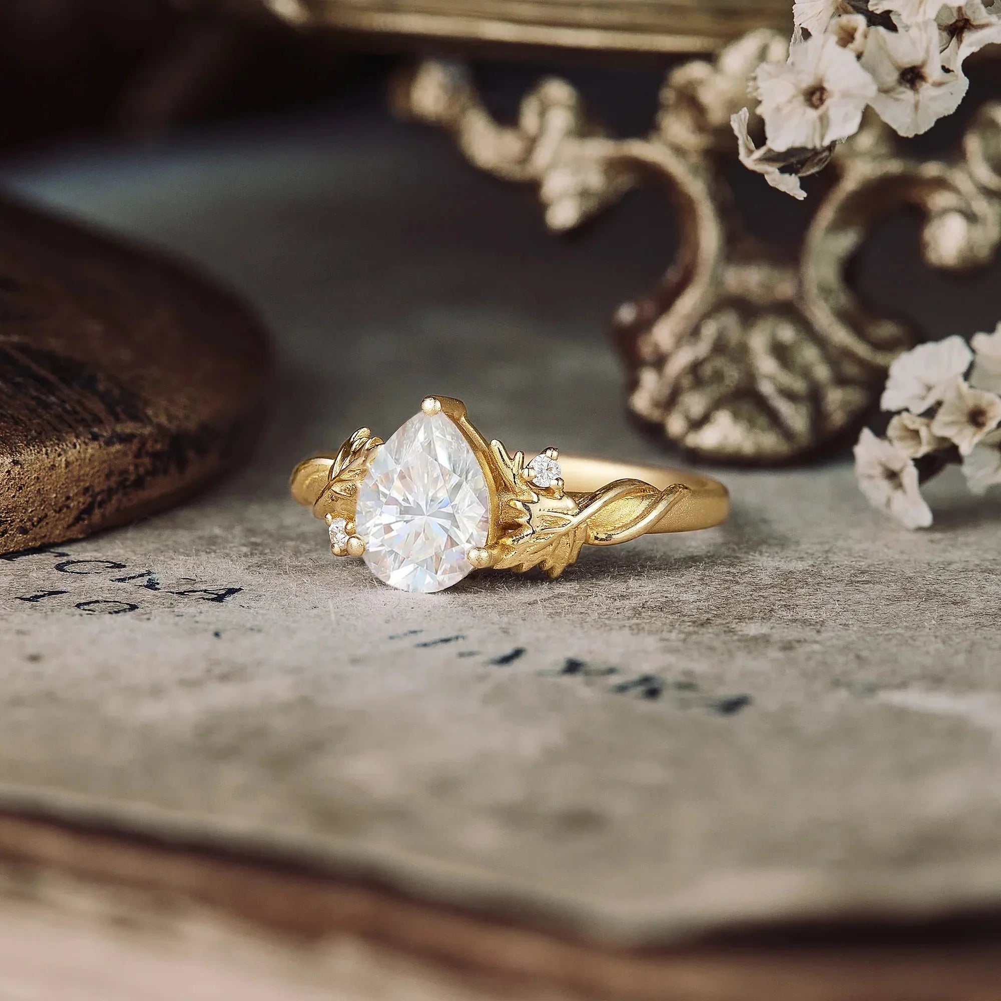 Two-sycamore-leaf Inspired Moissanite Engagement Ring - Nartya