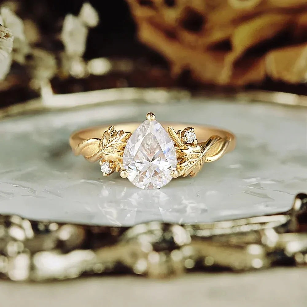 Two-sycamore-leaf Inspired Moissanite Engagement Ring