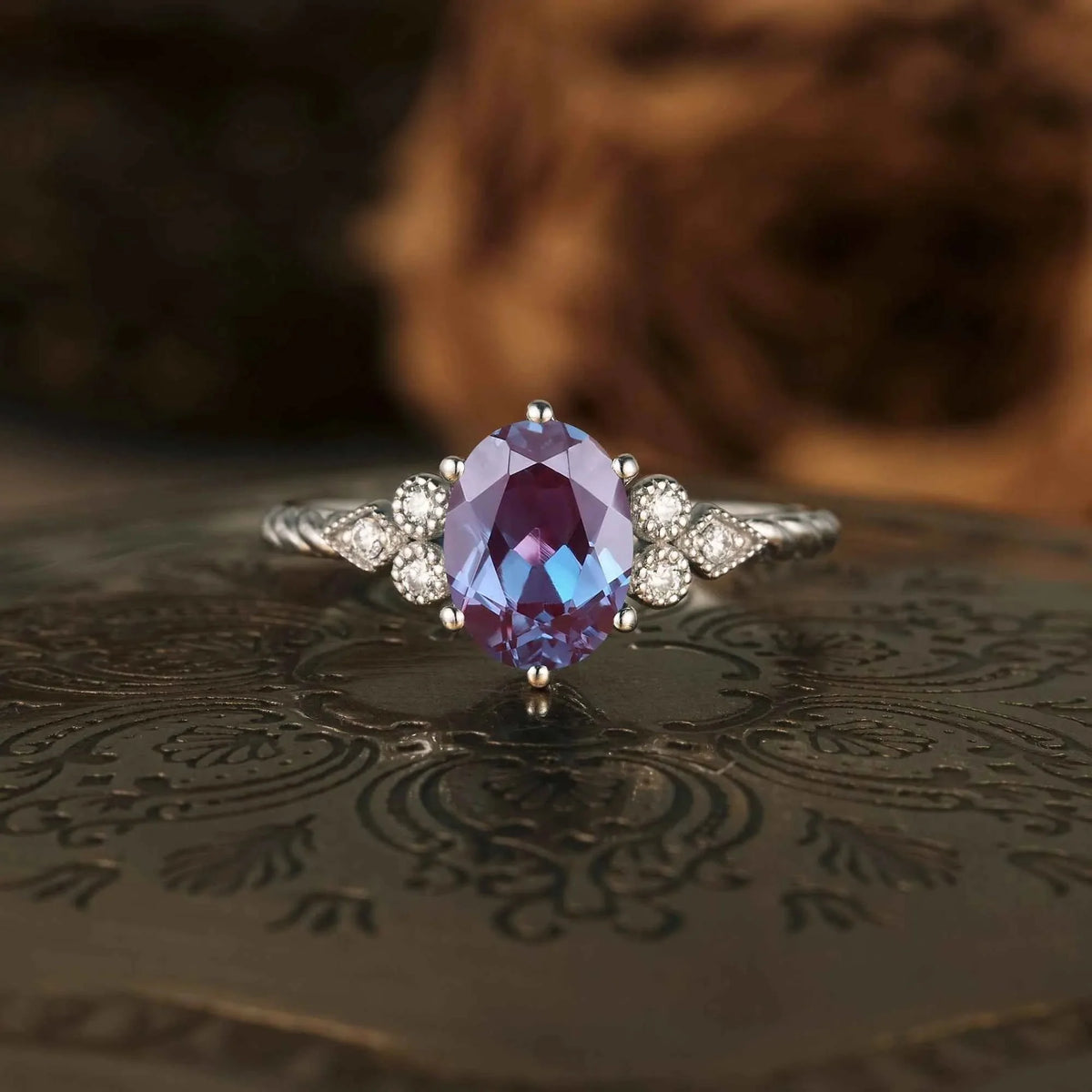 Unique Oval Alexandrite Twisted Engagement Ring