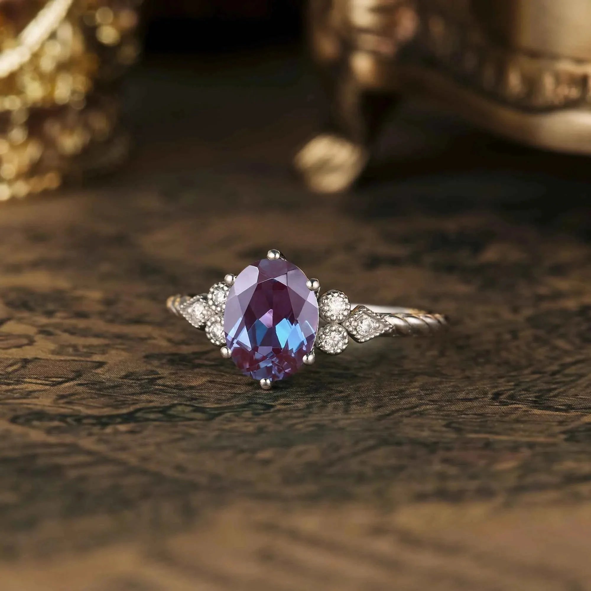Unique Oval Alexandrite Twisted Engagement Ring - Nartya