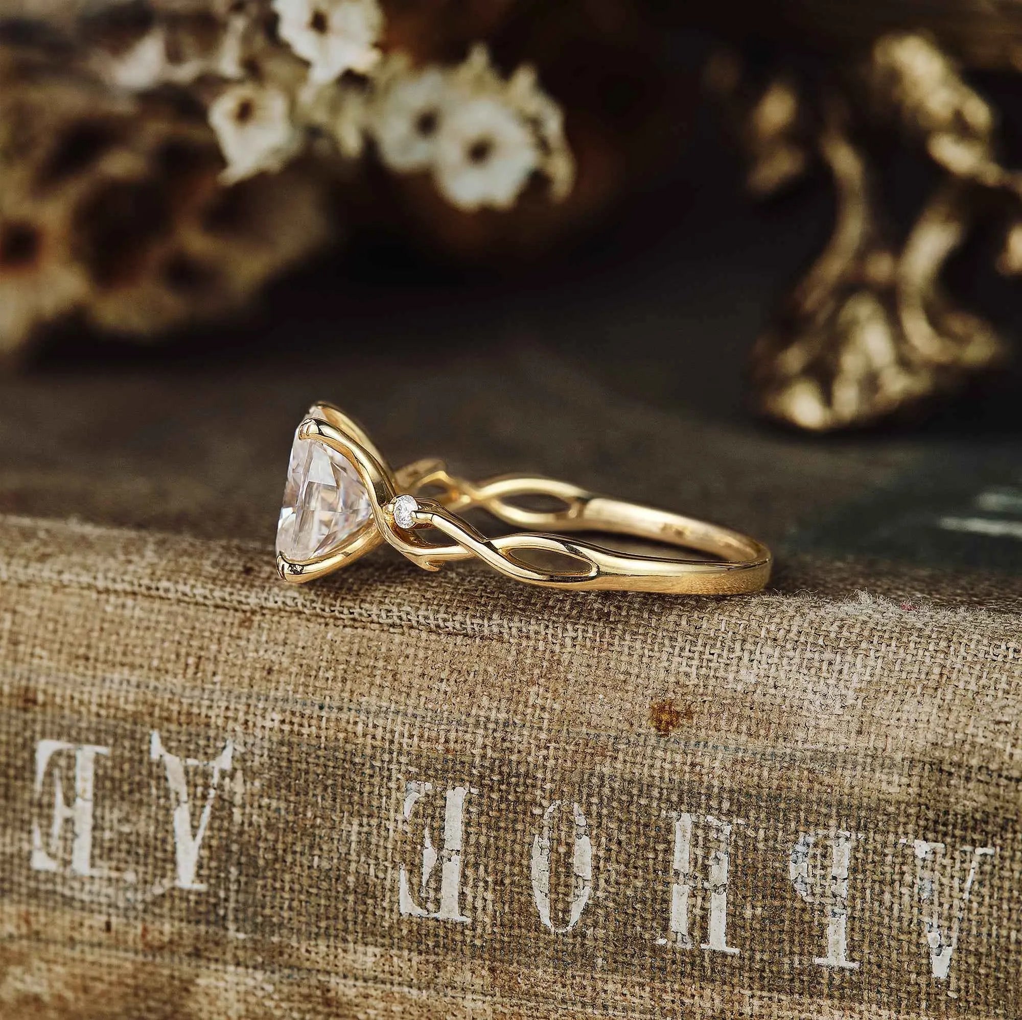 Unique Oval Moissanite Cluster Floral Engagement Ring - Nartya