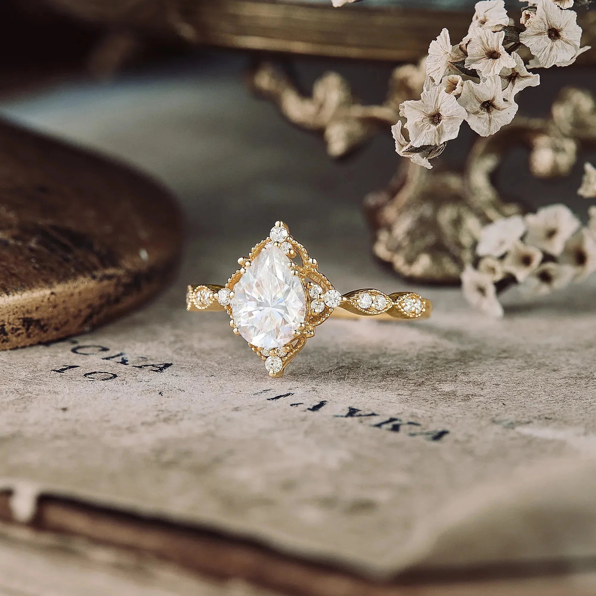 Vintage Pear Moissanite Engagement Ring - Nartya