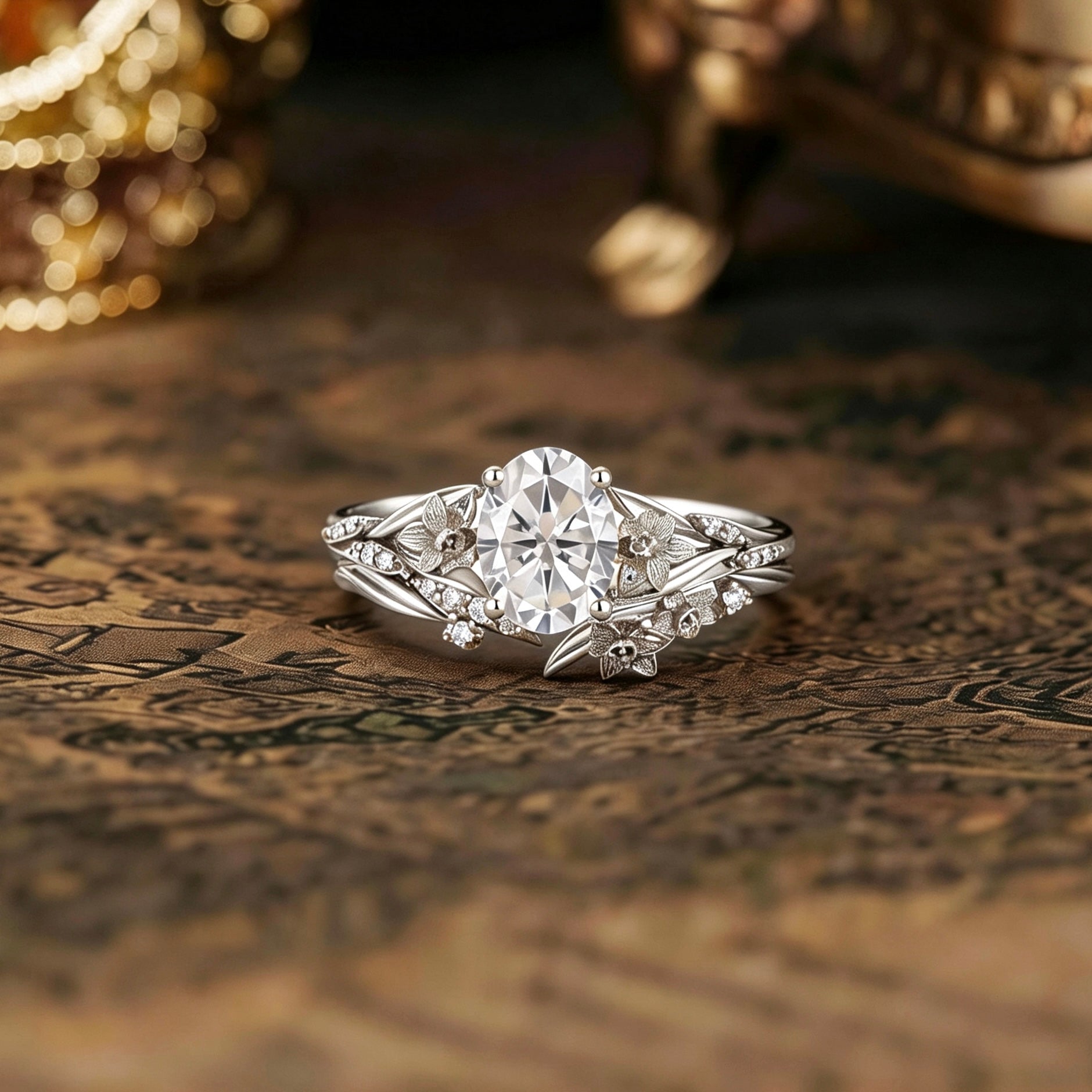 Floral Inspired | Daffodils Design Moissanite Engagement Ring Set