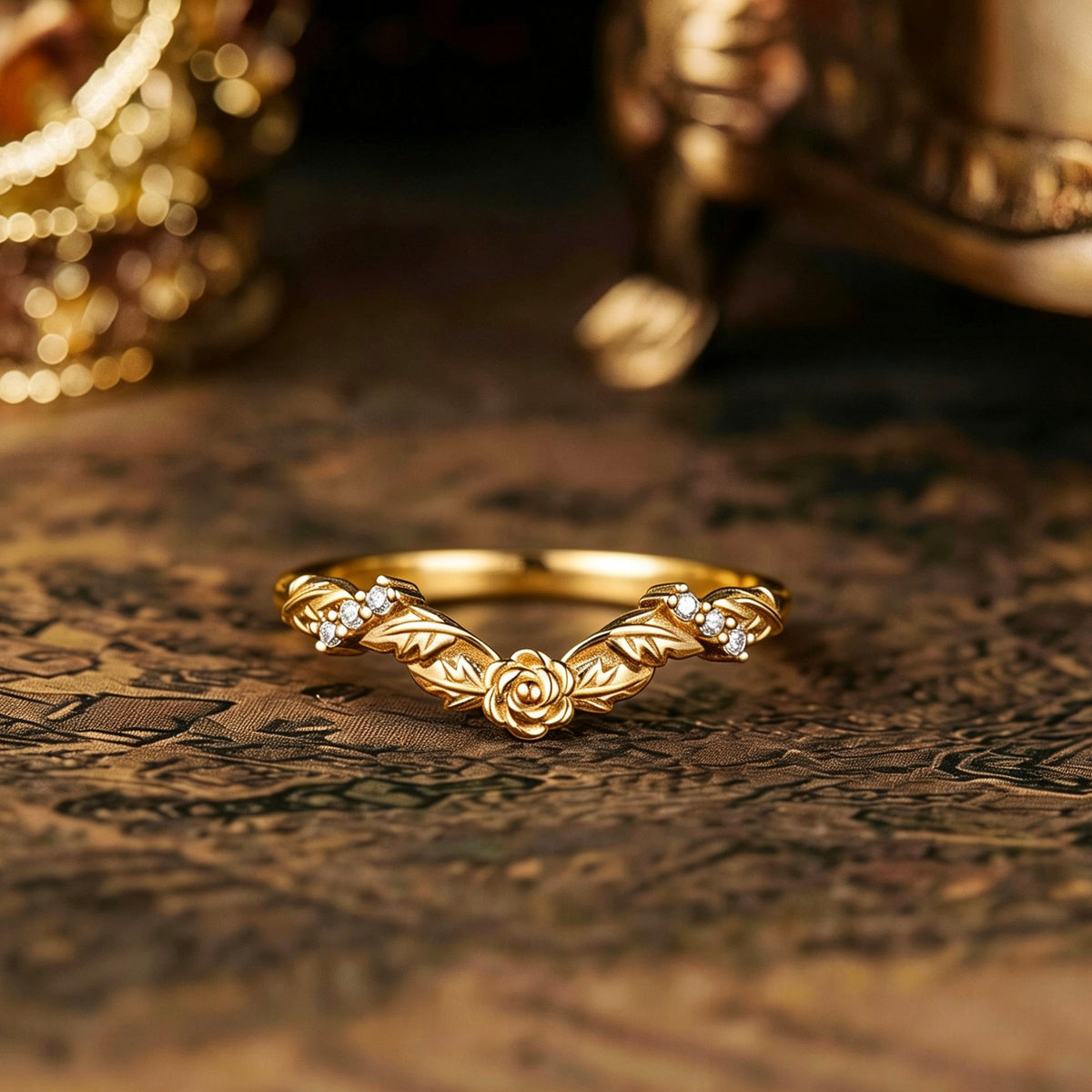 Floral Inspired | Rose Design Moissanite Curved Wedding Band