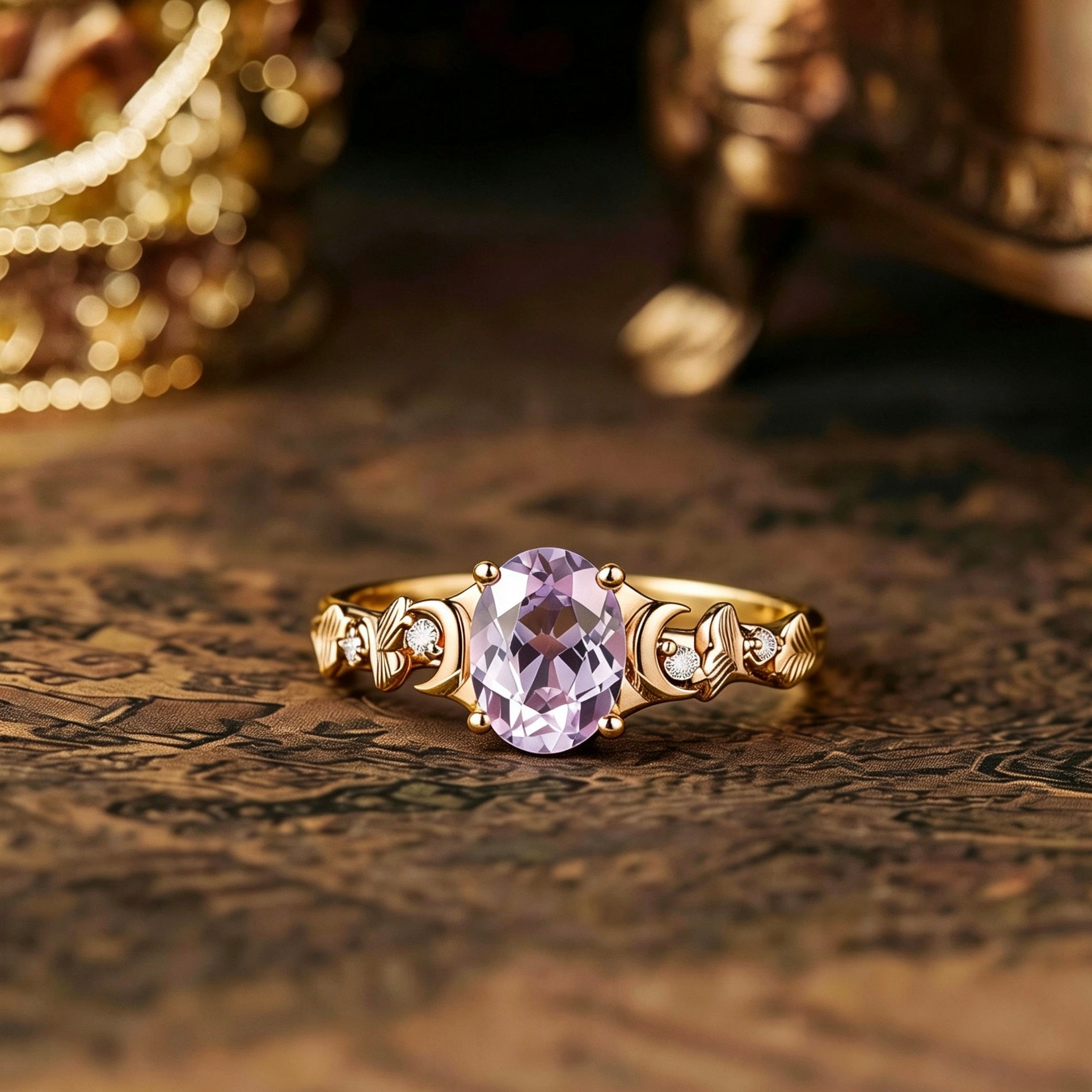 Leaf Inspired | Unique Purple Lab Sapphire Engagement Ring Ginkgo Leaf Design