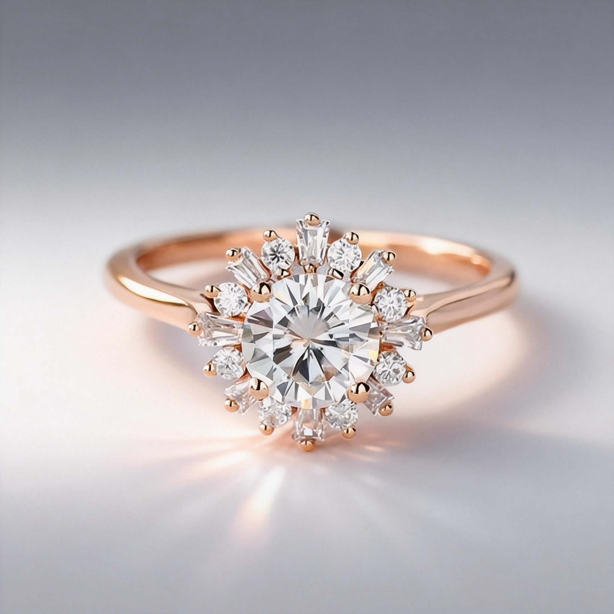 Sunflower Moissanite Halo Yellow Gold Inspired Ring