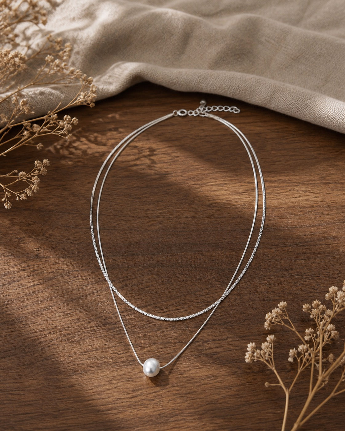 Silver Chatoyancy Ball Bead Layered Necklace