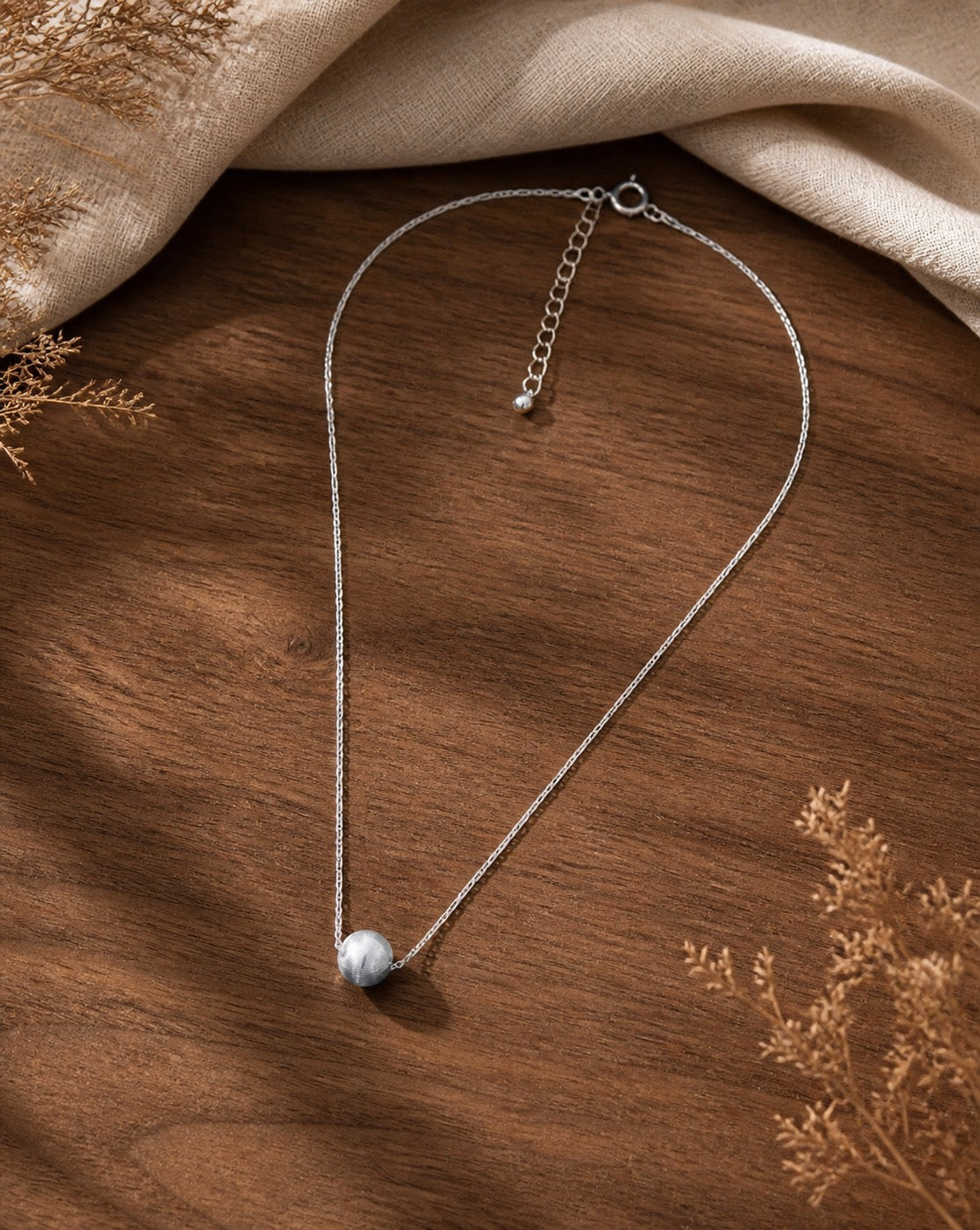 Silver Chatoyancy Ball Bead Necklace