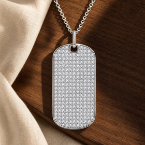 Gold Beaded Chain Pendant Necklace in Silver Moissanite on warm walnut