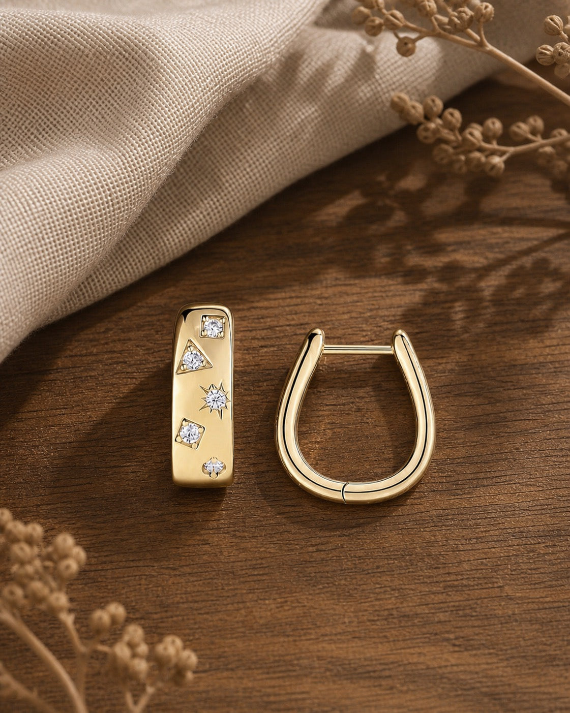 Adjustable Opal Halo Gold Solitaire Ring in Silver on walnut tabletop