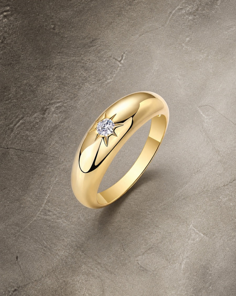 Antique Sunny Solitaire Chunky Ring-Unisex — front view on Architect's Stone background