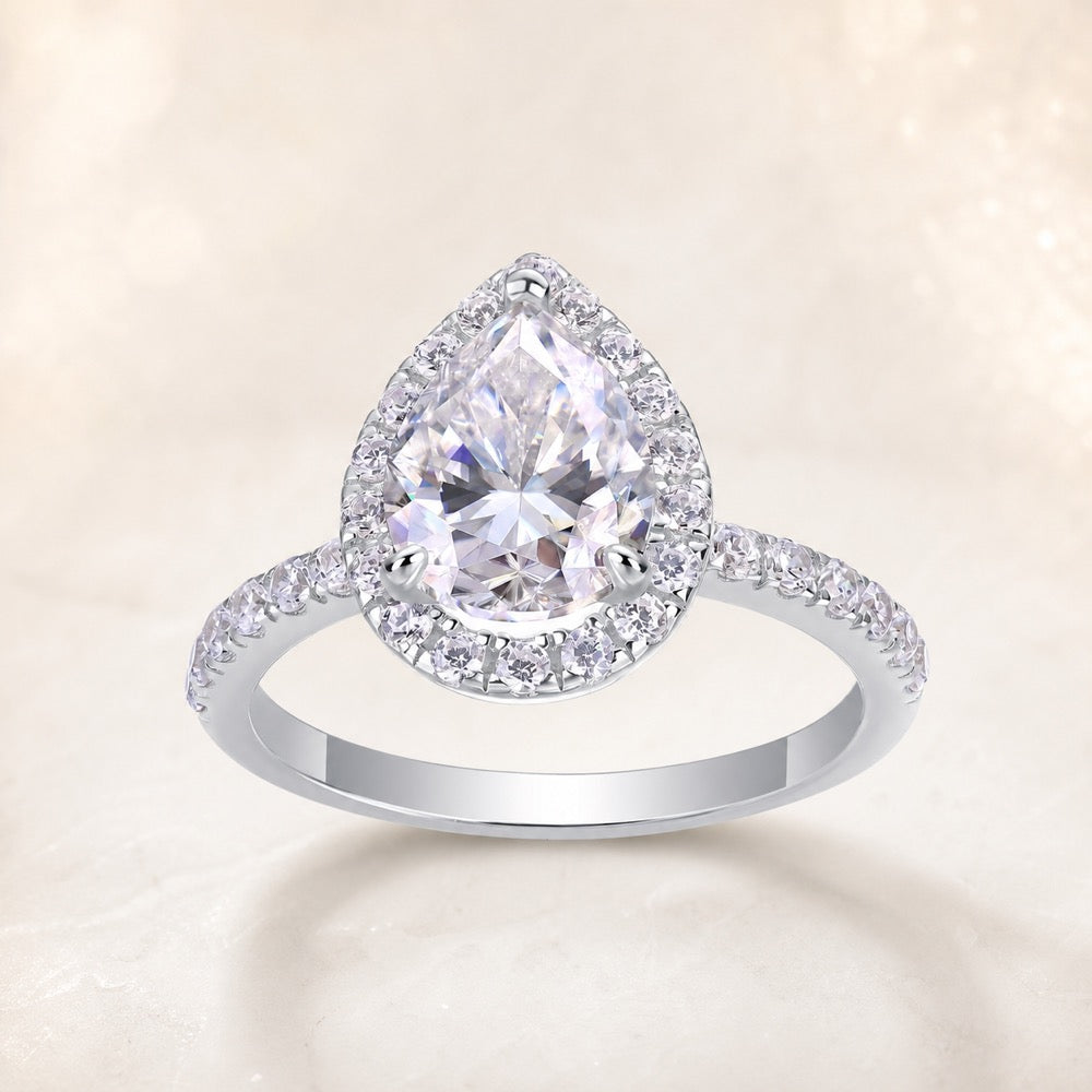 Eternal Elegance Oval-Cut Silver Moissanite Ring — front view on Luminous Pearl Gallery background