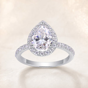 Eternal Elegance Oval-Cut Silver Moissanite Ring — front view on Luminous Pearl Gallery background