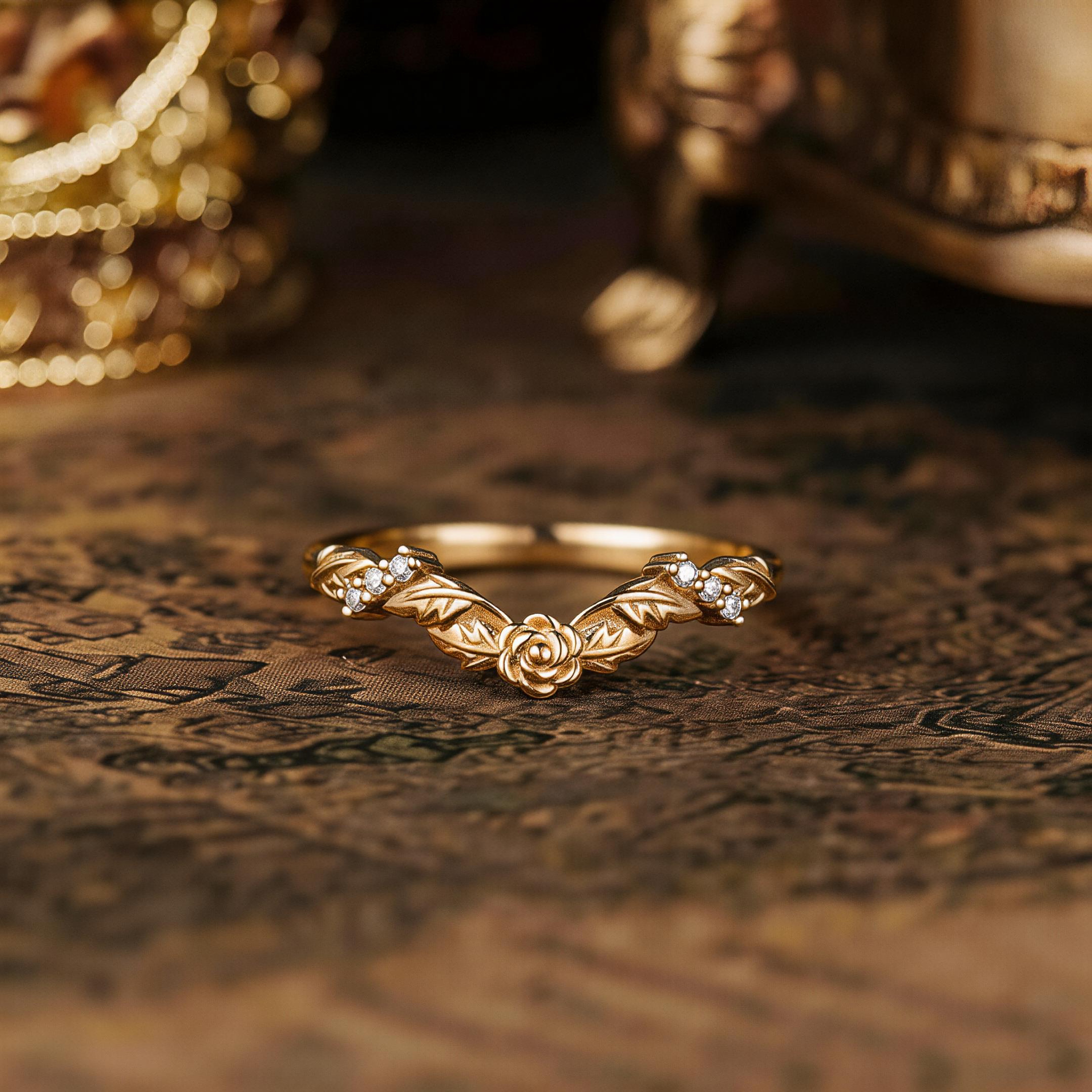 Floral Inspired | Rose Design Moissanite Curved Wedding Band