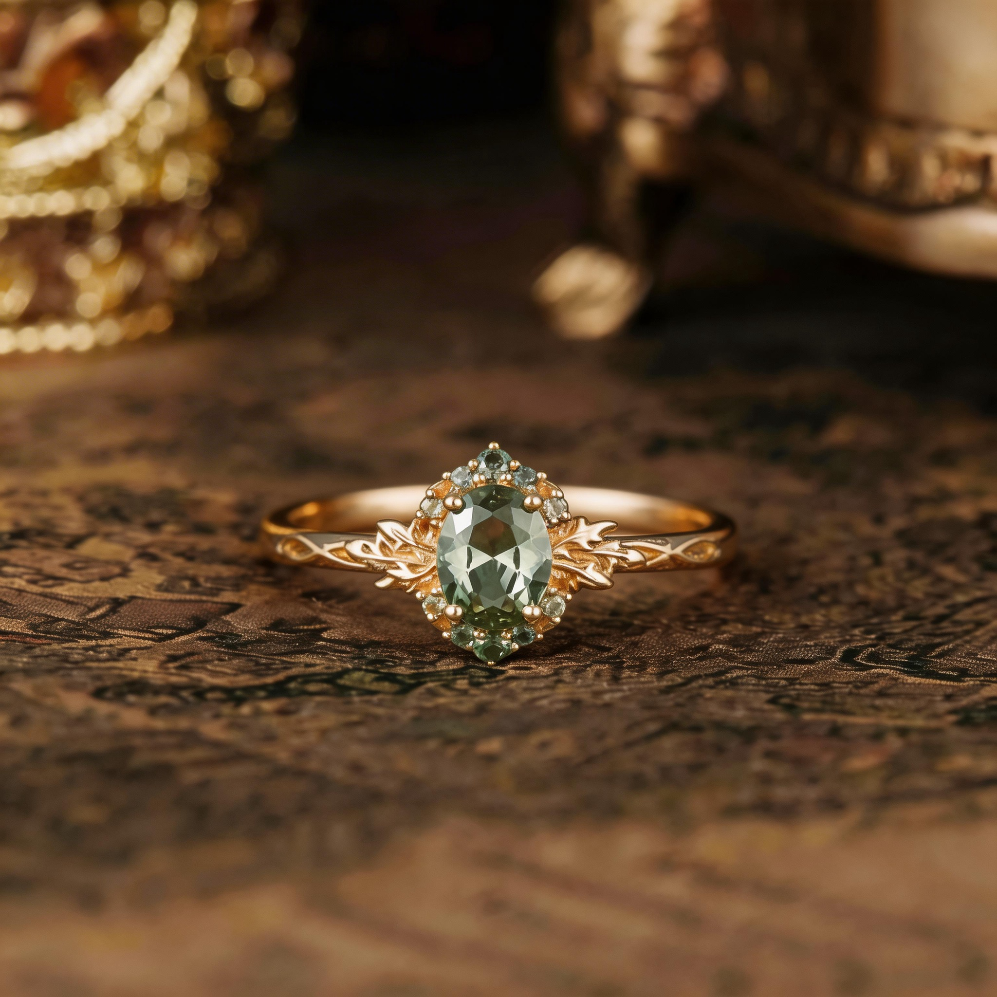 Leaf Inspired | 1.5ct  Lab-grown Green Sapphire Leaf Engagement Ring