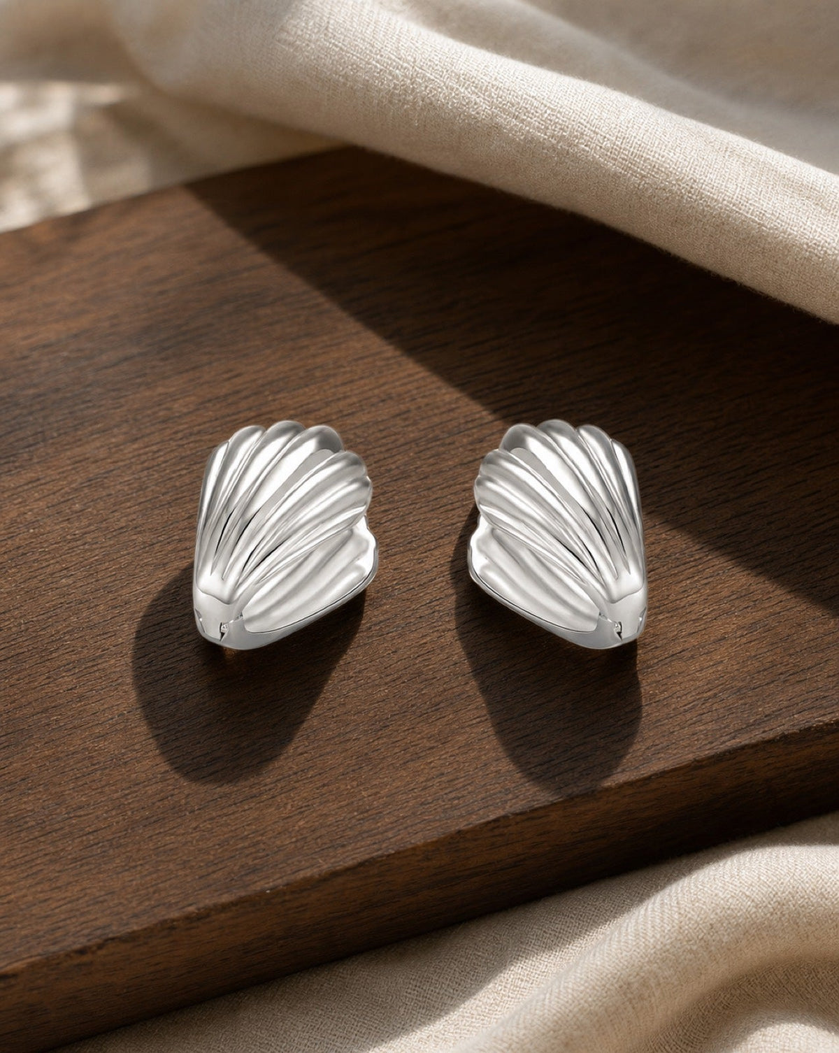Minimalist Frosted Shell Silver Huggie Hoop Earrings