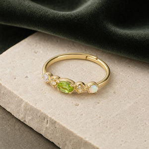 Adjustable Vintage Gold Peridot Stacking Ring — limestone editorial front view