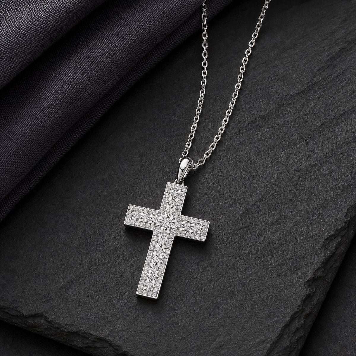 Minimal Cross Pendant Necklace In Silver Moissanite - Unisex
