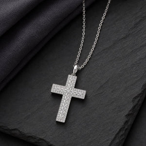 Minimal Cross Pendant Necklace In Silver Moissanite - Unisex