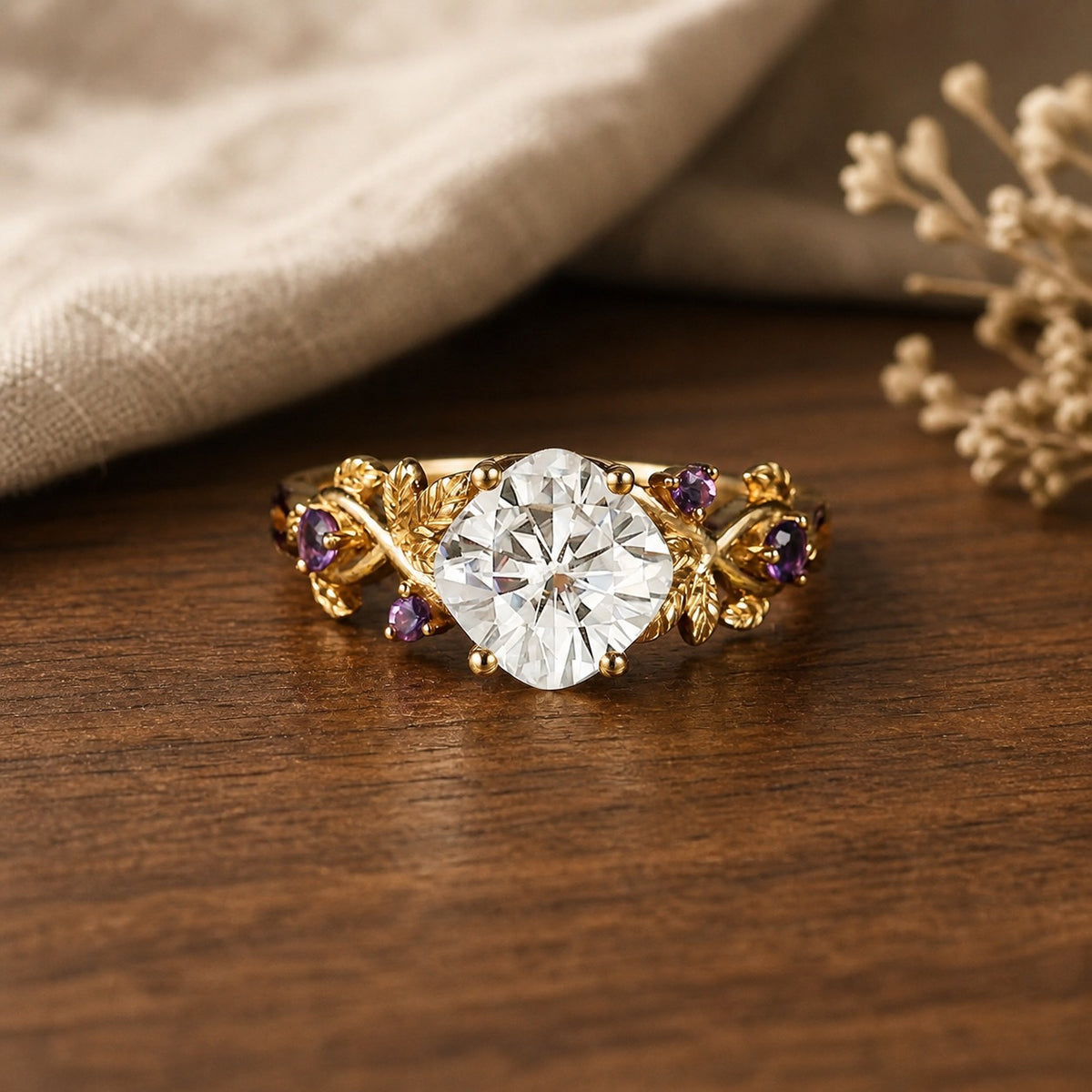 Trifolium Pratense Inspired Moissanite Engagement Ring