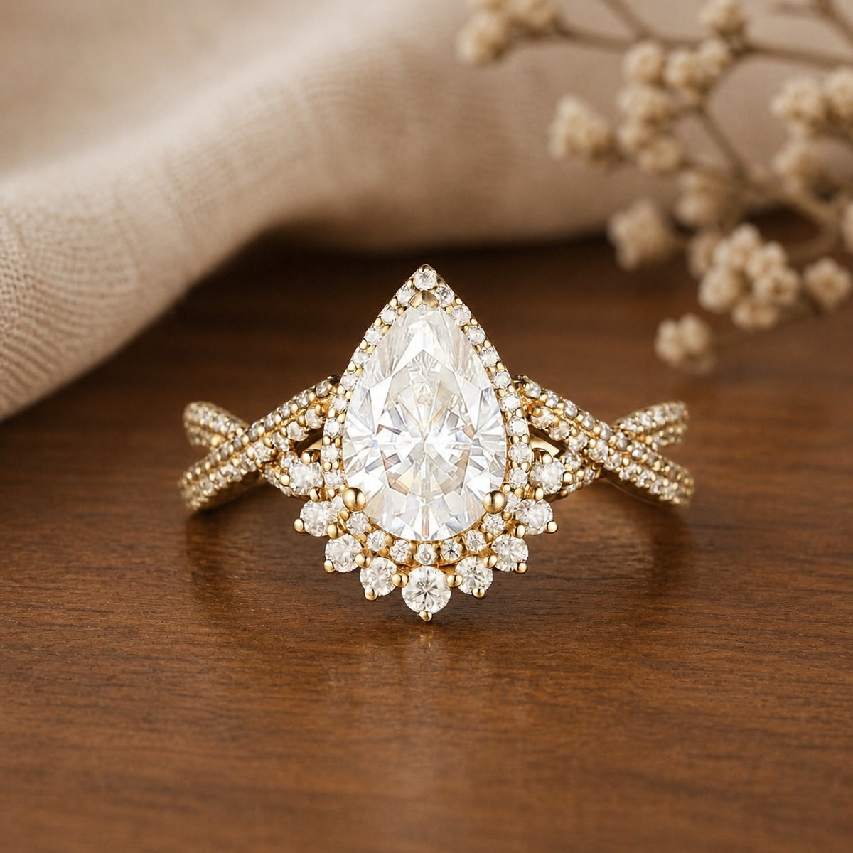 Gorgeous Pear Cut Moissanite Engagement Ring