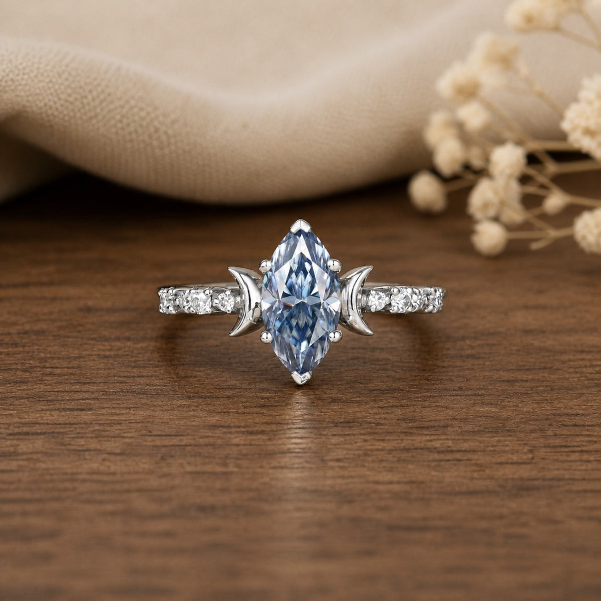 Moon Inspired Marquise Gray Moissanite Engagement Ring
