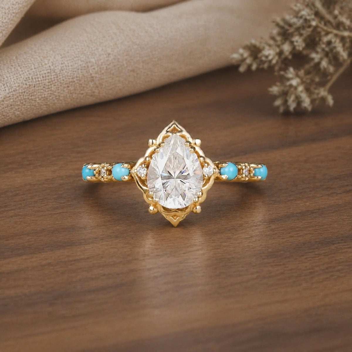 Turquoise Accented Moissanite Ring-Boho Dreams