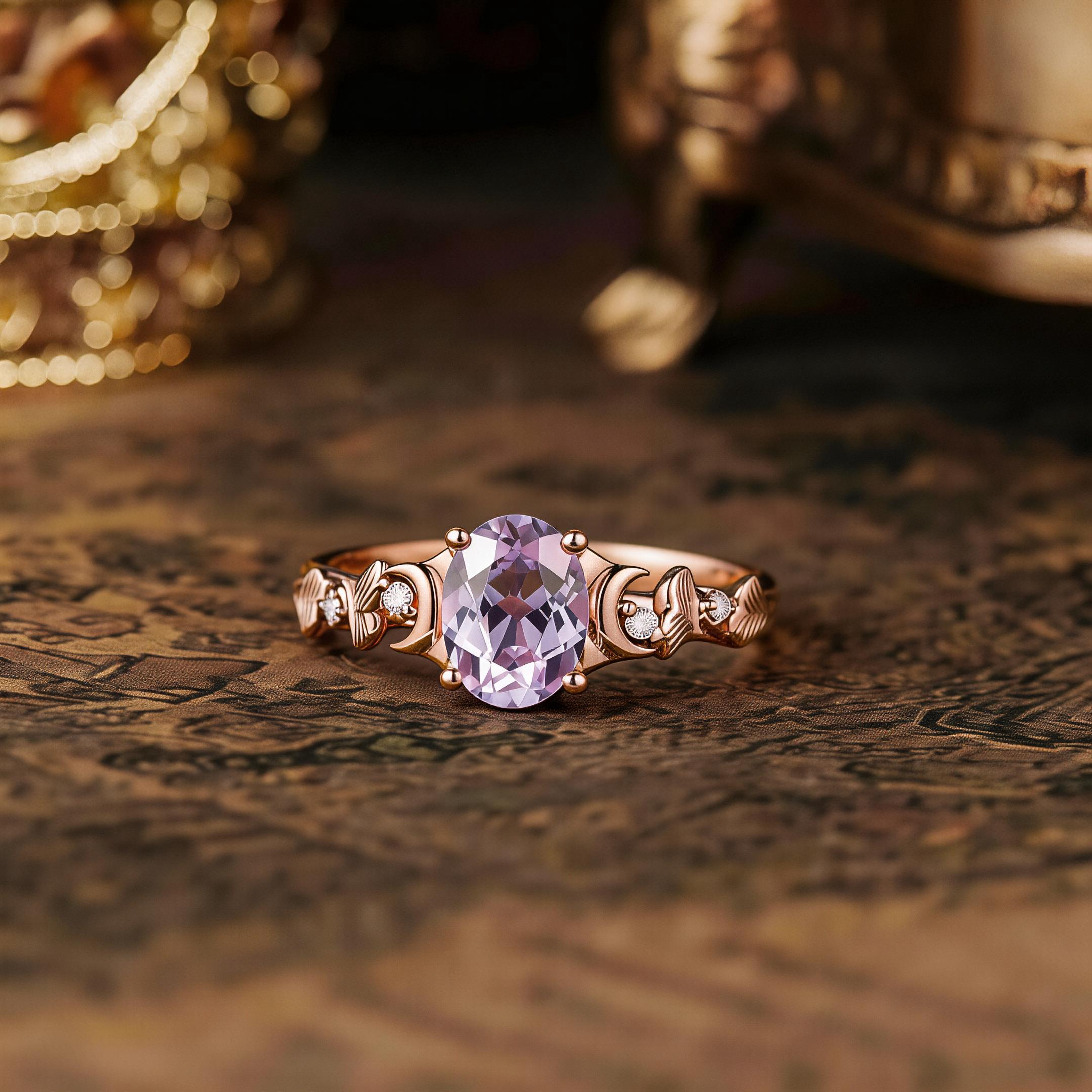 Leaf Inspired | Unique Purple Lab  Sapphire Engagement Ring Ginkgo Leaf Design
