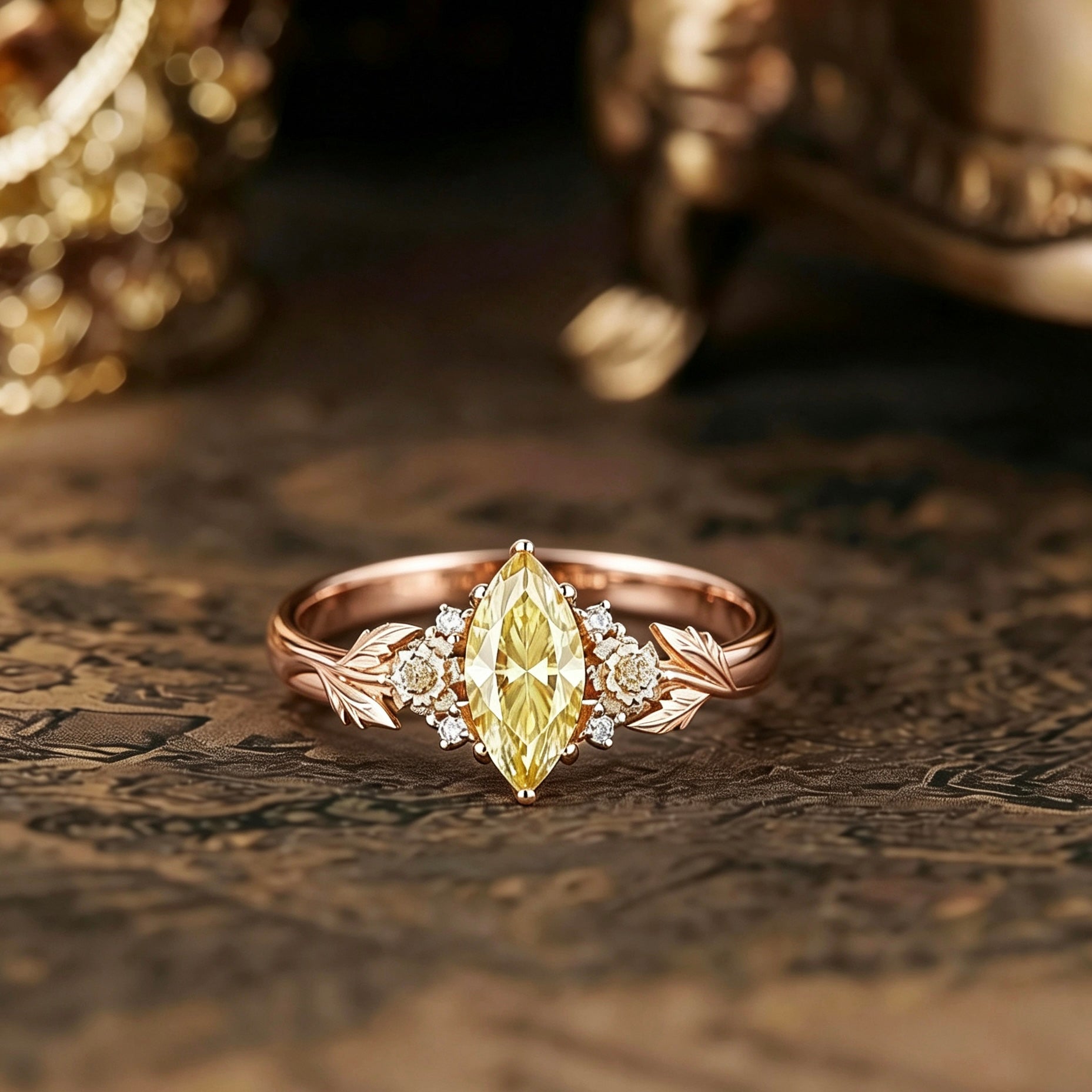 Floral Inspired | Chrysanthemum Design Yellow Moissanite Engagement Ring
