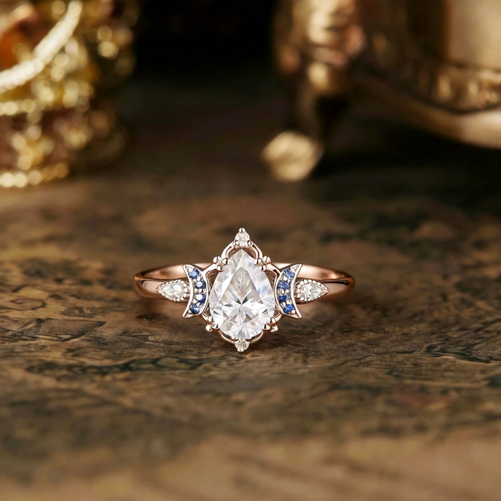 Fairy Style Moon Inspired Moissanite Ring, 1.2ct Whimsical Crescent Wedding Band