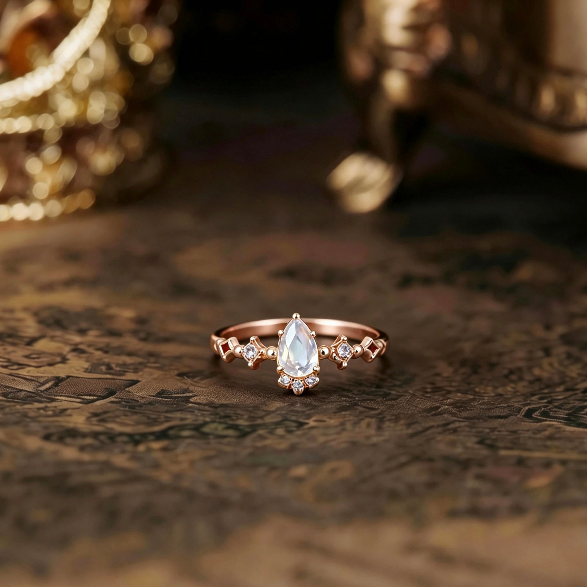 The Courtyard Garden Ring – Square Lab Moonstone & Mossanite Accents