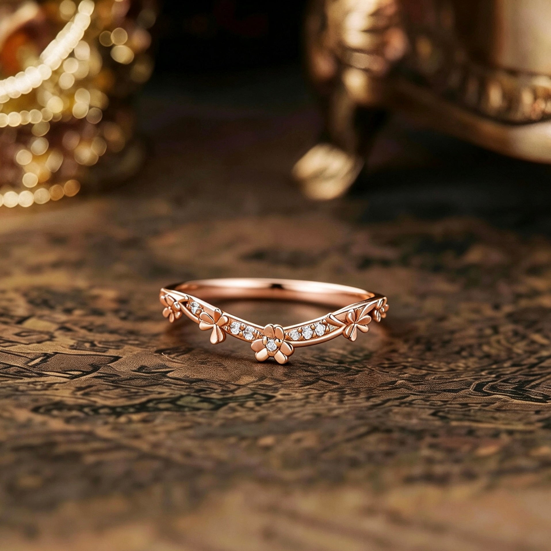 Leaf Inspired | Leaf Clover Curved Wedding Band