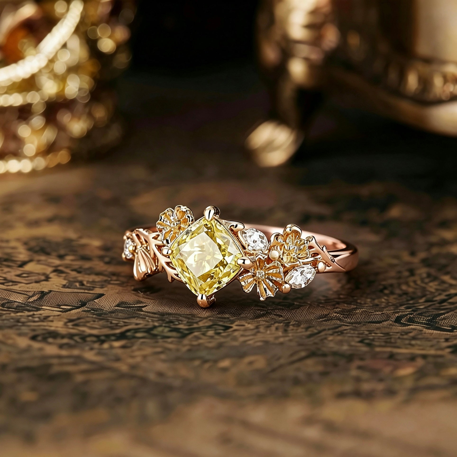 Floral Inspired | Cosmos Design Yellow Moissanite Engagement Ring