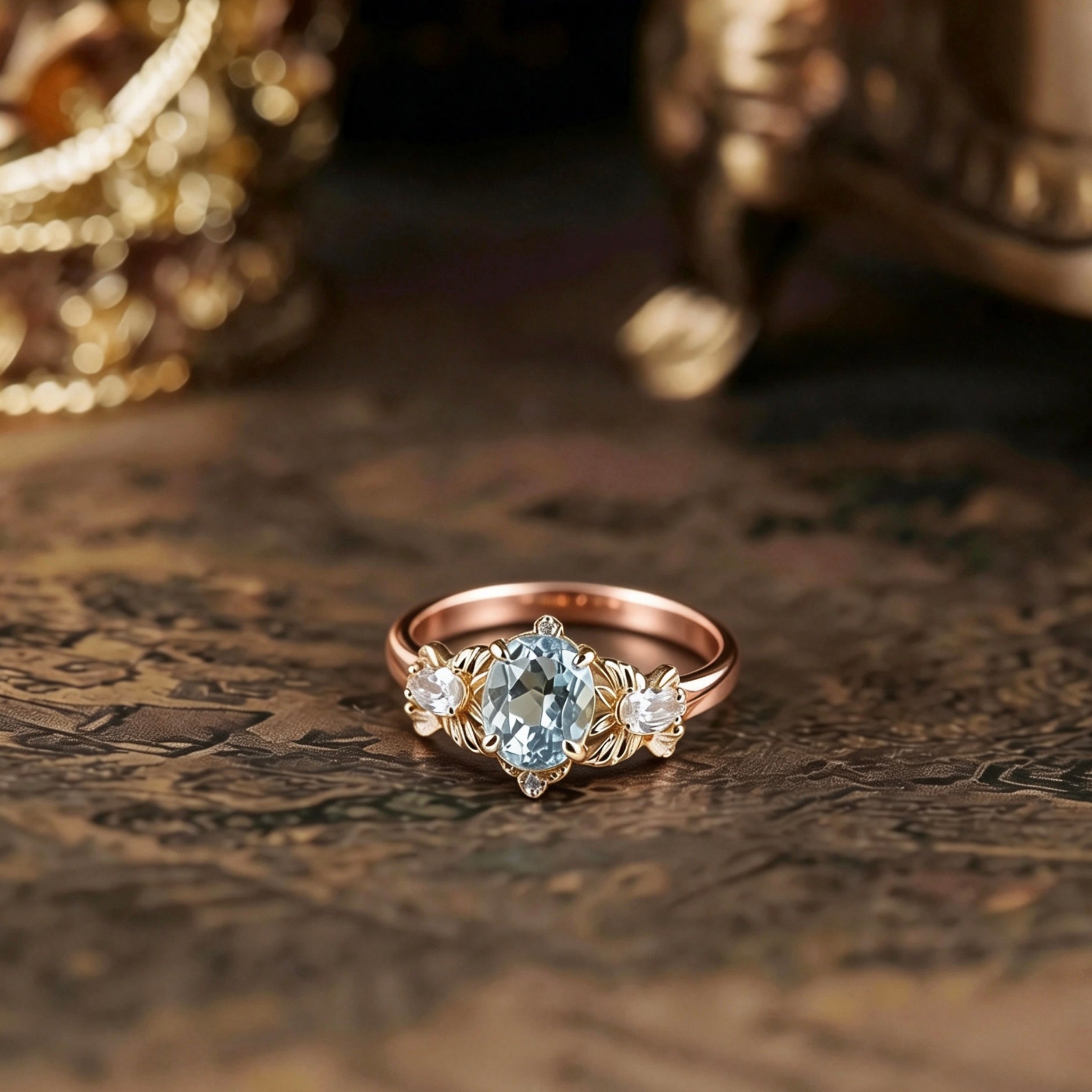 Natural Blue Topaz Ring for Women, Luxury Butterfly Band, 925 Sterling Silver Gold Plated, Heavy Craftsmanship High-End Ring