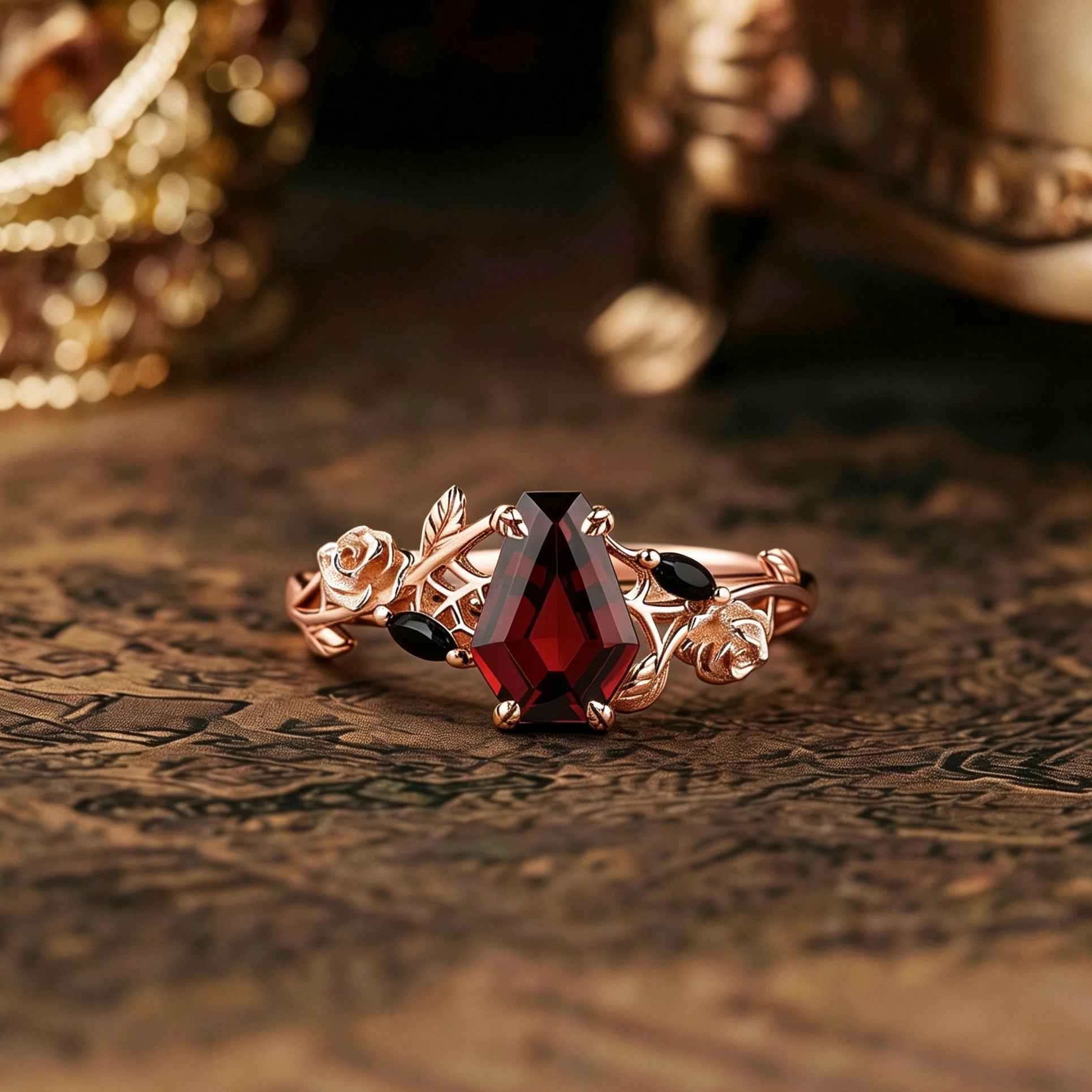 Halloween Theme Design Coffin Cut Lab-grown ruby Engagement Ring